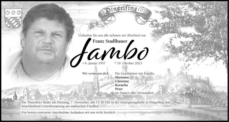 Traueranzeige Franz Stadlbauer