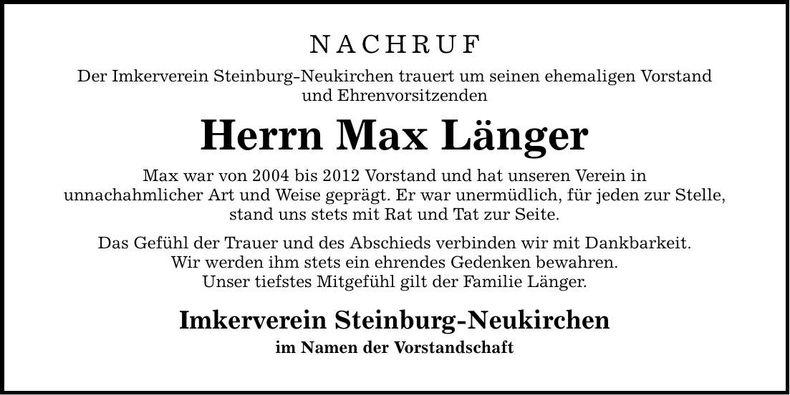 Traueranzeige Max Länger