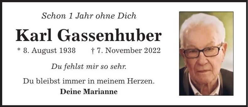 Traueranzeige Karl Gassenhuber