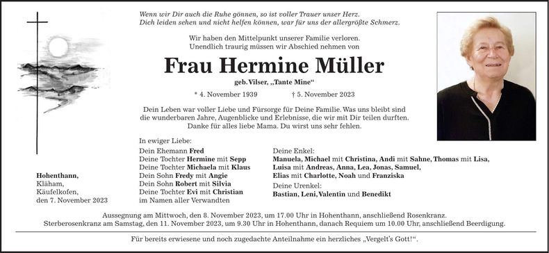 Traueranzeige Hermine Müller