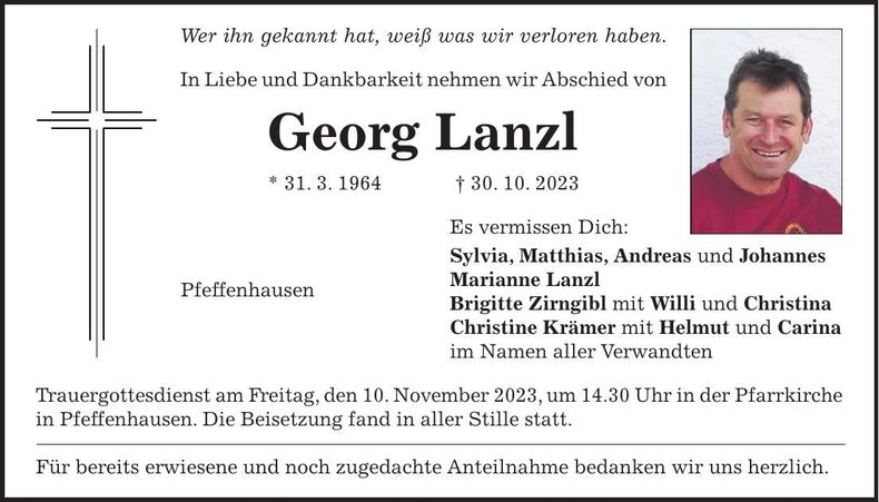 Traueranzeige Georg Lanzl