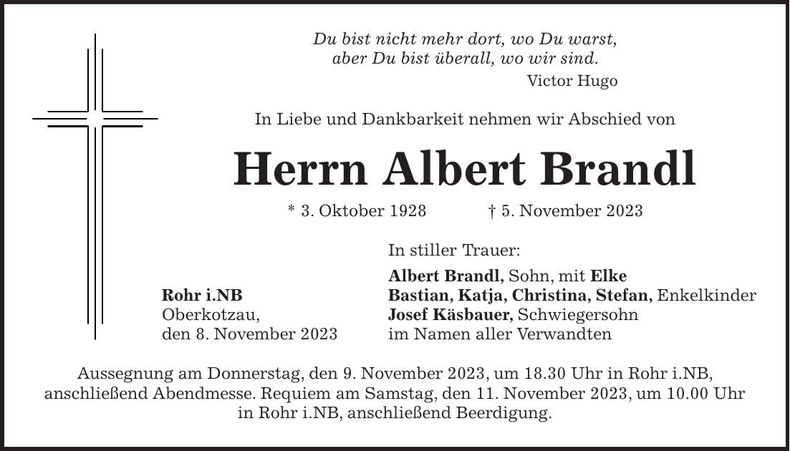 Traueranzeige Albert Brandl