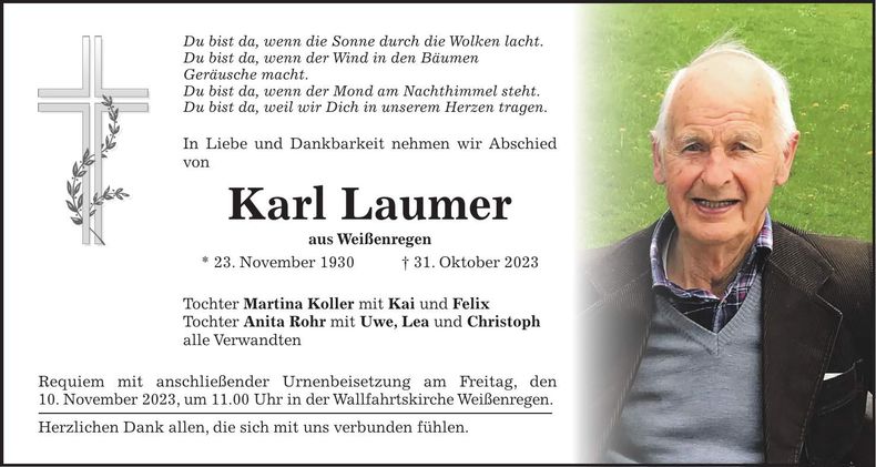 Traueranzeige Karl Laumer