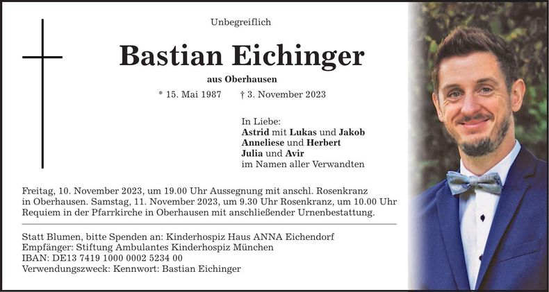 Traueranzeige Bastian Eichinger