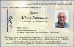 Traueranzeige Albert Niebauer