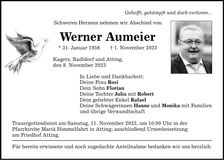 Traueranzeige Werner Aumeier