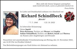 Traueranzeige Richard Schindlbeck