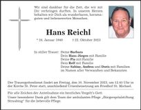 Traueranzeige Hans Reichl