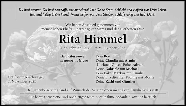 Traueranzeige Rita Himmel