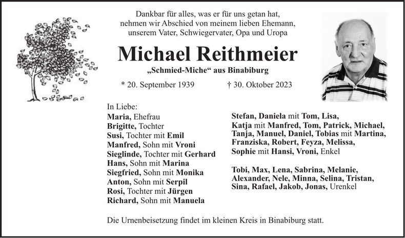Traueranzeige Michael Reithmeier