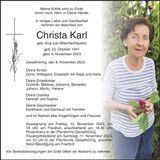 Traueranzeige Christa Karl