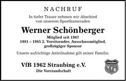 Traueranzeige Werner Schönberger