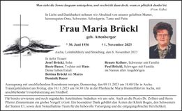 Traueranzeige Maria Brückl