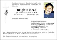 Traueranzeige Brigitte Beer