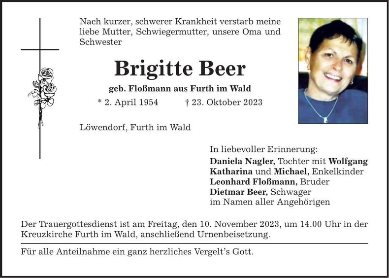 Traueranzeige Brigitte Beer