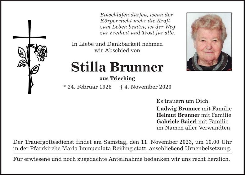 Traueranzeige Stilla Brunner