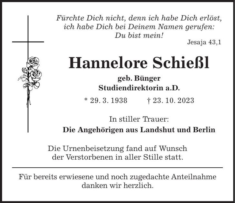 Traueranzeige Hannelore Schießl