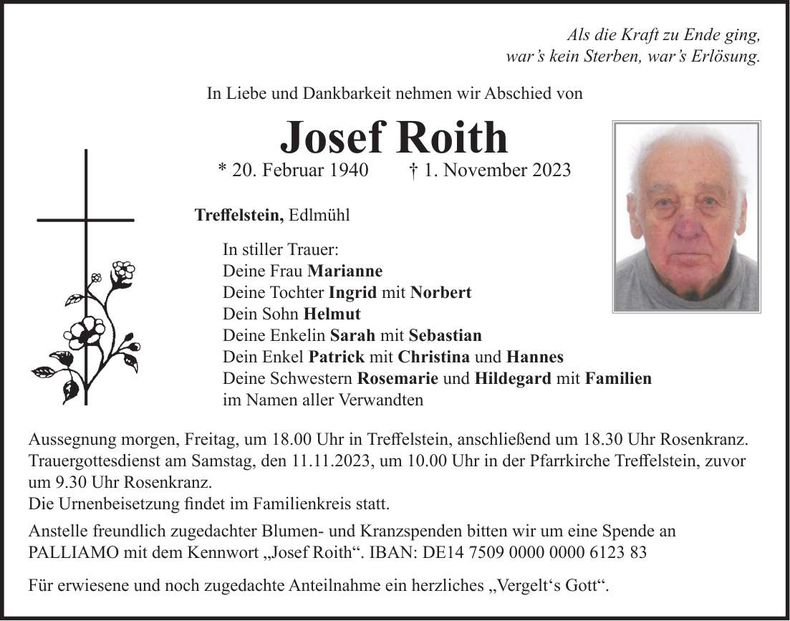 Traueranzeige Josef Roith