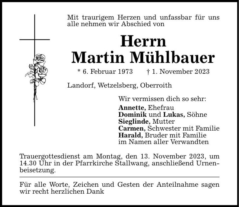 Traueranzeige Martin Mühlbauer