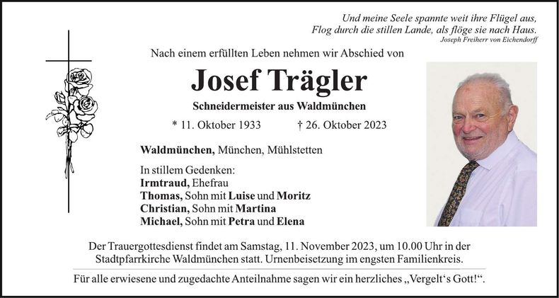 Traueranzeige Josef Trägler