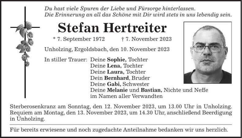 Traueranzeige Stefan Hertreiter
