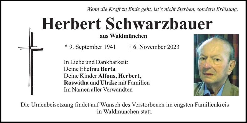 Traueranzeige Herbert Schwarzbauer