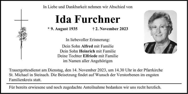 Traueranzeige Ida Furchner