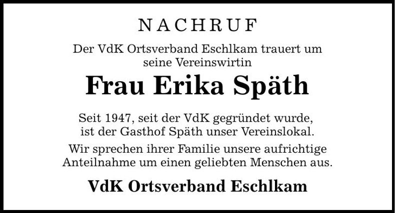 Traueranzeige Erika Späth