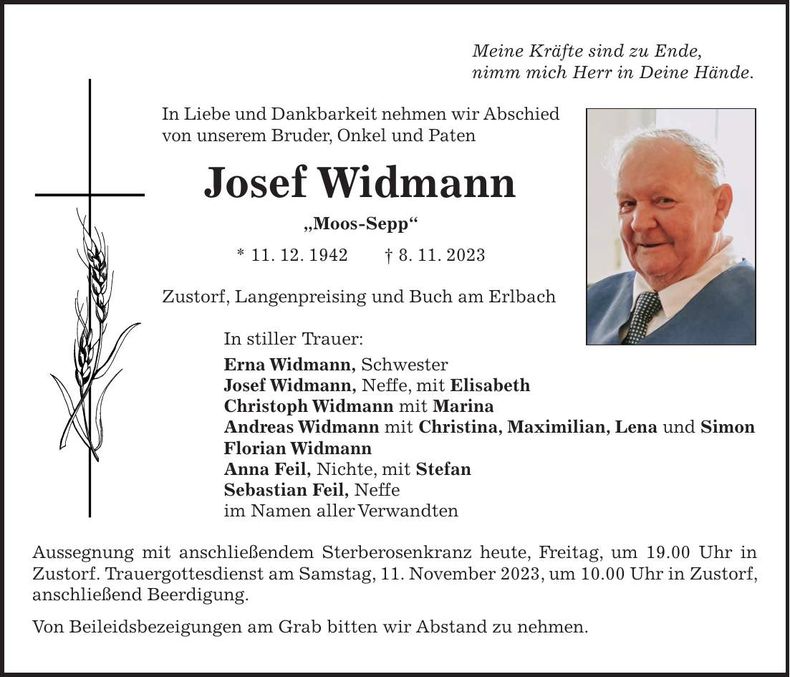 Traueranzeige Josef Widmann