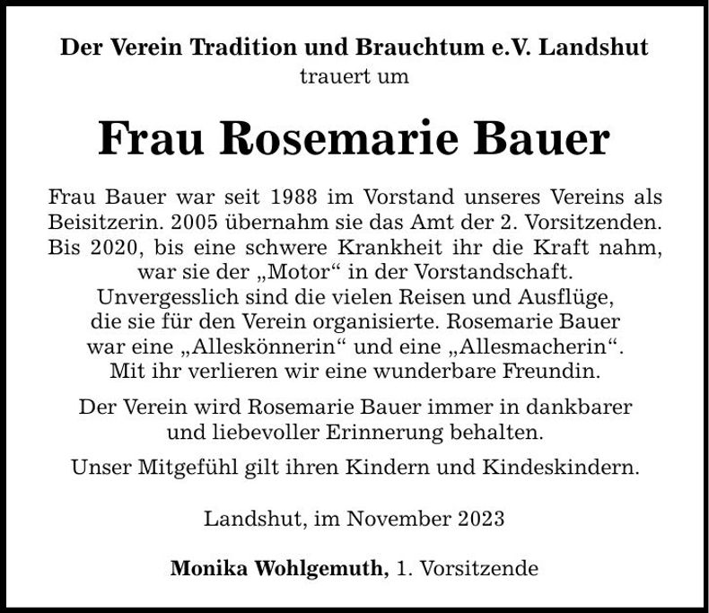 Traueranzeige Rosemarie Bauer