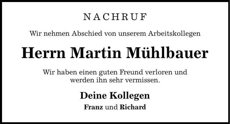Traueranzeige Martin Mühlbauer