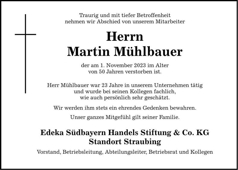 Traueranzeige Martin Mühlbauer