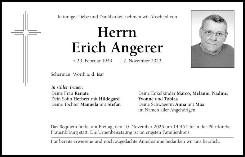 Traueranzeige Erich Angerer