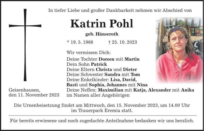 Traueranzeige Katrin Pohl
