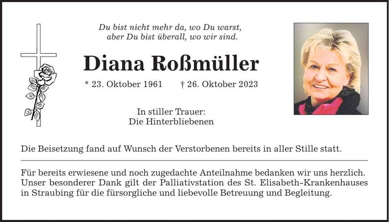 Traueranzeige Diana Roßmüller
