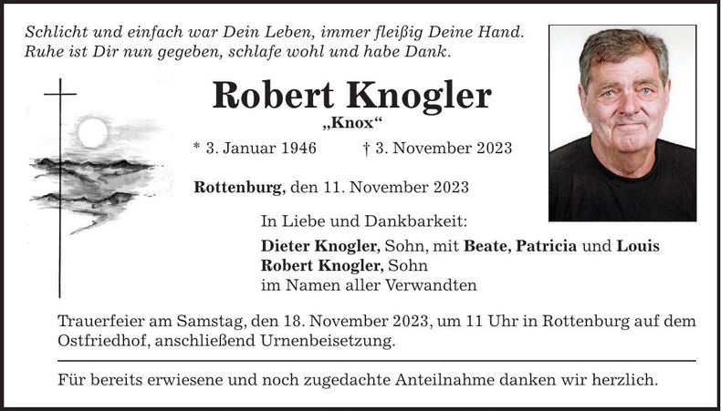 Traueranzeige Robert Knogler