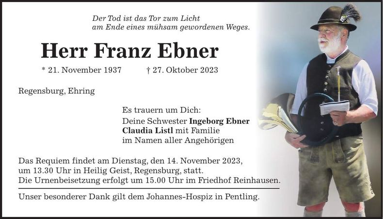 Traueranzeige Franz Ebner