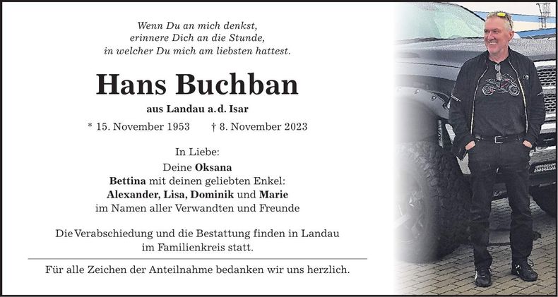 Traueranzeige Hans Buchban