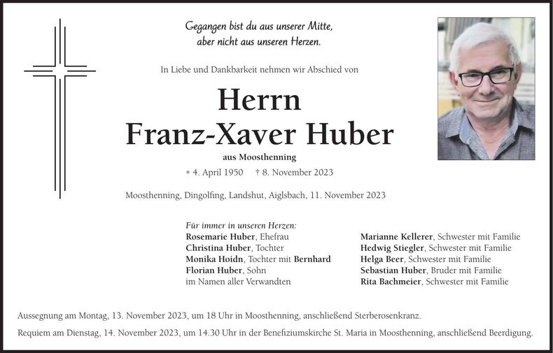 Traueranzeige Franz-Xaver Huber