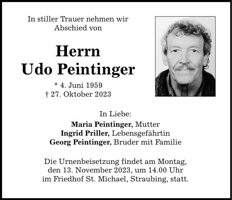 Traueranzeige Udo Peintinger