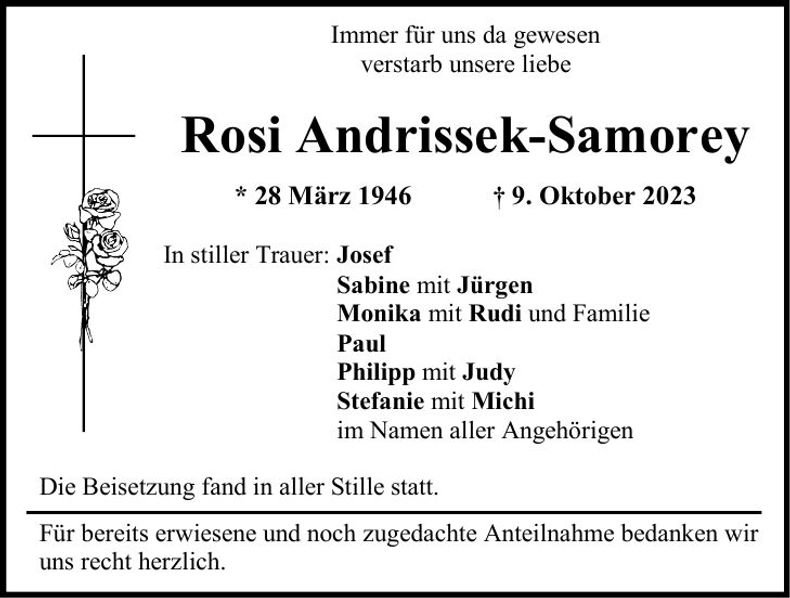 Traueranzeige Rosi Andrissek-Samorey