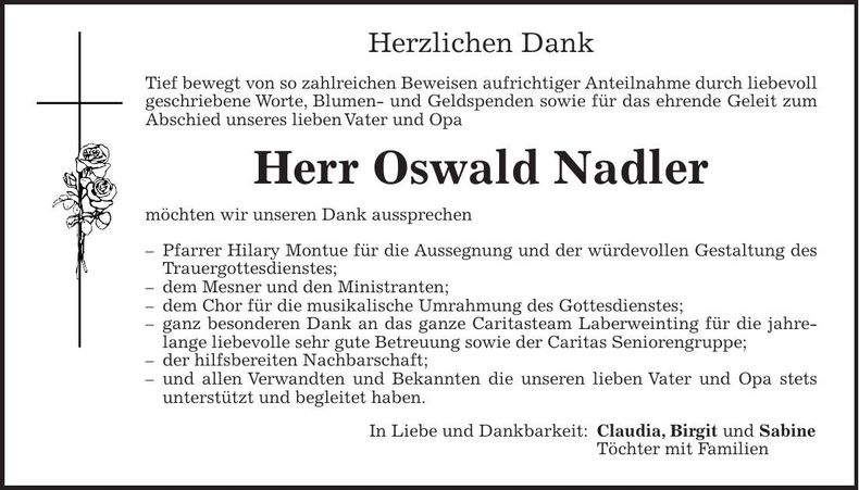 Traueranzeige Oswald Nadler