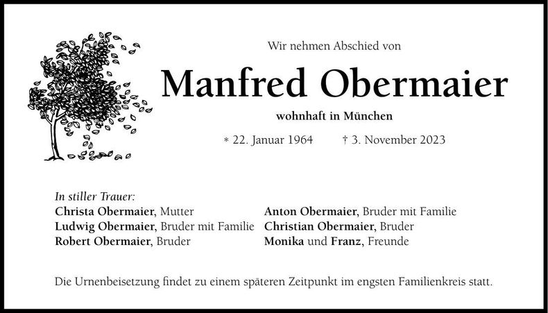 Traueranzeige Manfred Obermaier