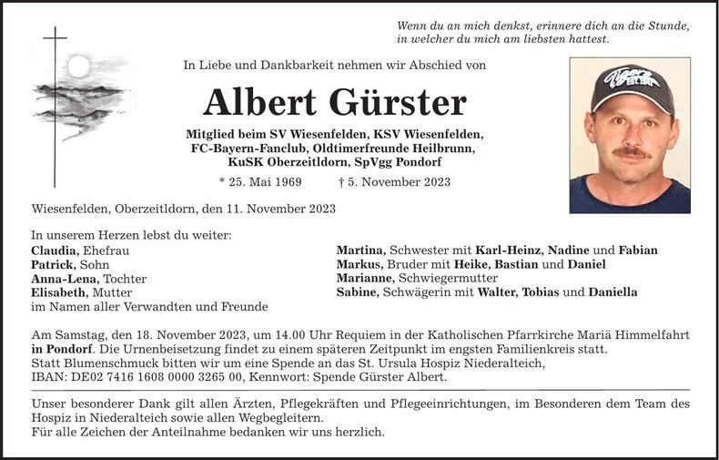 Traueranzeige Albert Gürster