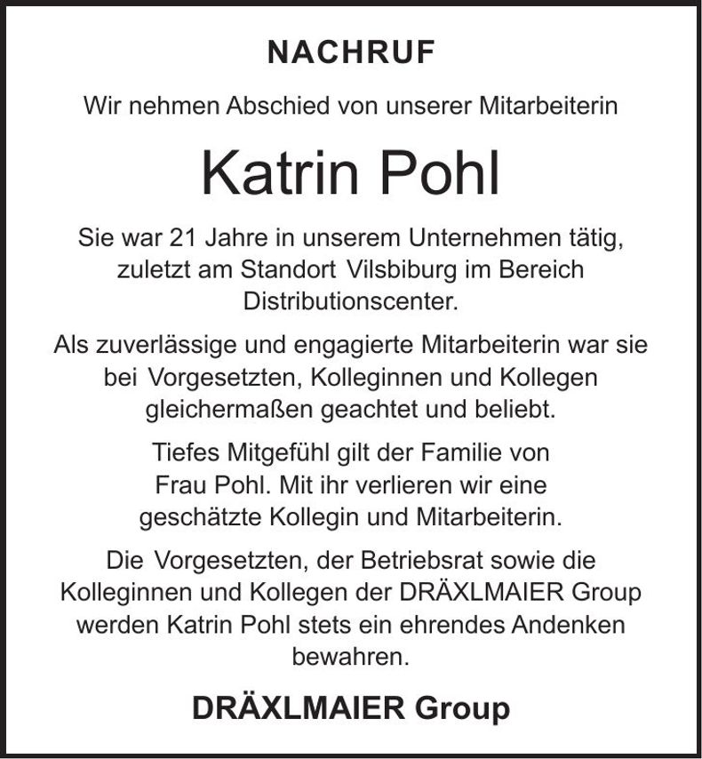 Traueranzeige Katrin Pohl