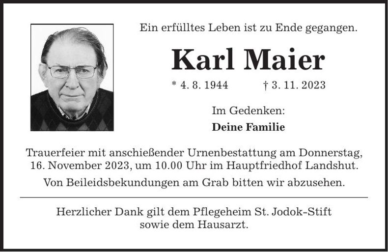 Traueranzeige Karl Maier