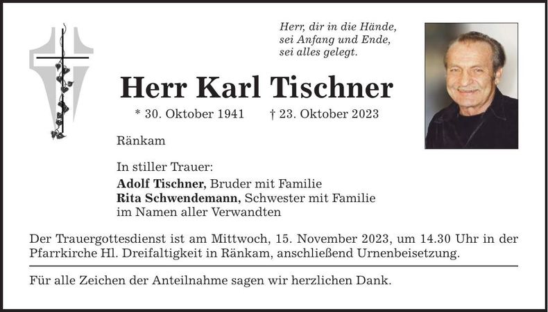 Traueranzeige Karl Tischner