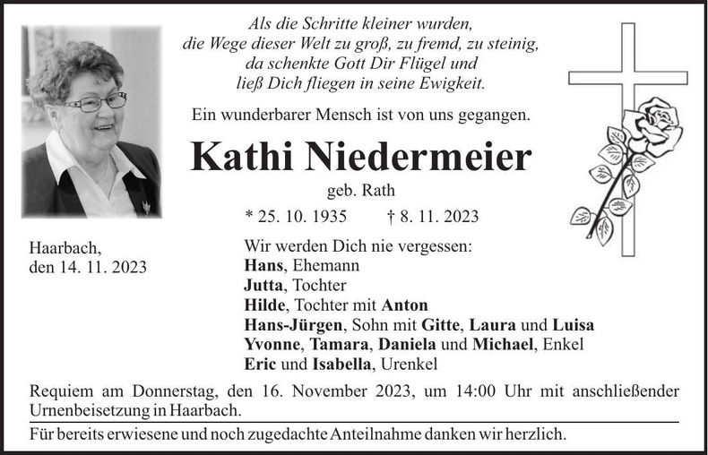 Traueranzeige Kathi Niedermeier