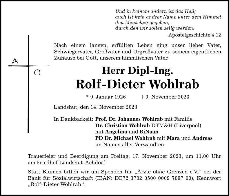 Traueranzeige Rolf-Dieter Wohlrab
