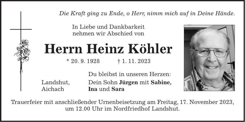Traueranzeige Heinz Köhler